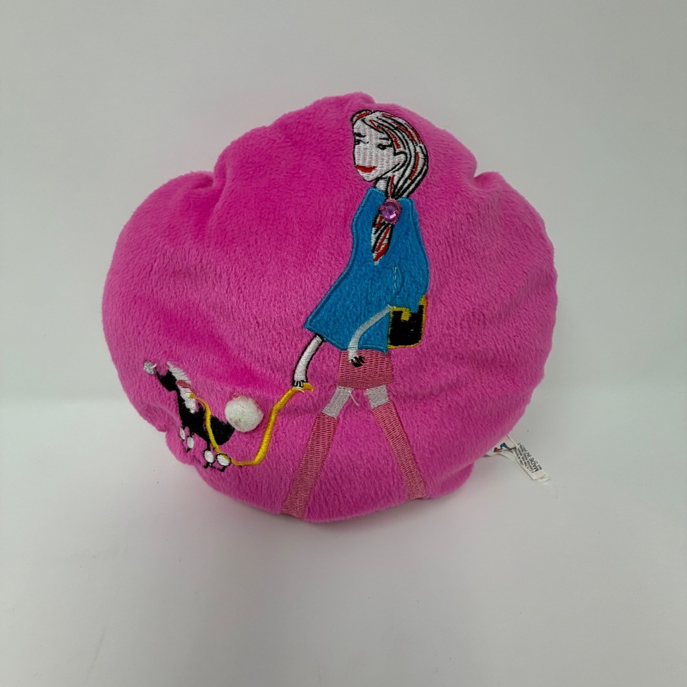 Toy-O-Rama Pink Poodle Plush Pillow Girl Walking Dog Embroidered 7" Y2K Kitsch